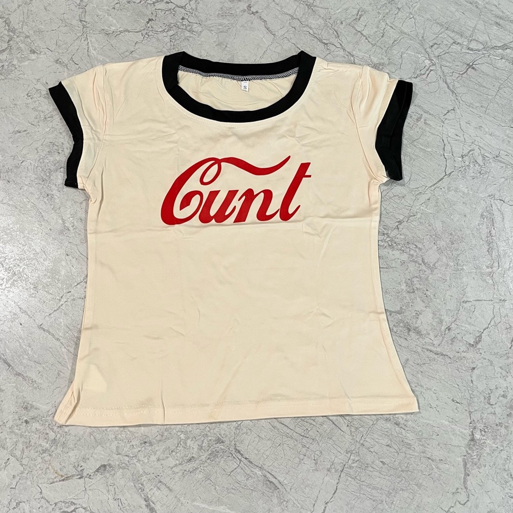 Coca-Cola Print C unt Baby Tee Rude Offensive Funny Gamer Crop Top Cool Gift - Picture 2 of 2